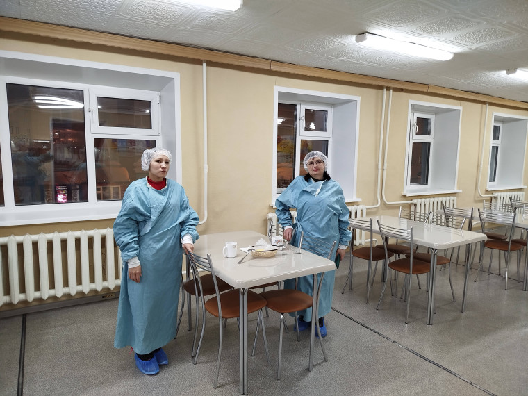 Завтрак в школьной столовой.